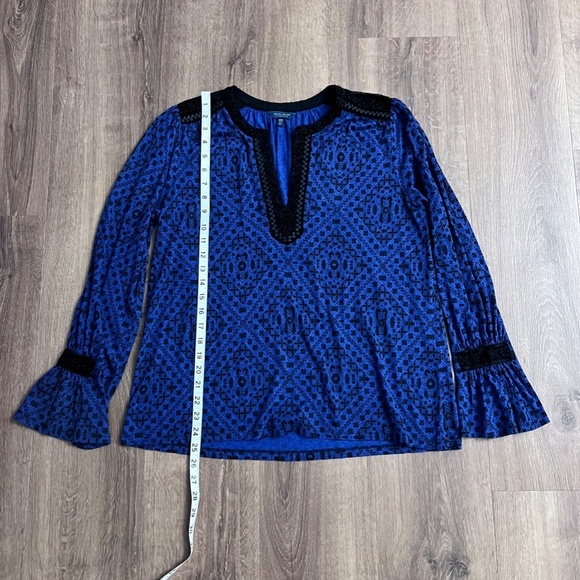 Lucky Brand Braided Velvet Trim Flare Sleeve Top Sz M - Picture 9 of 11